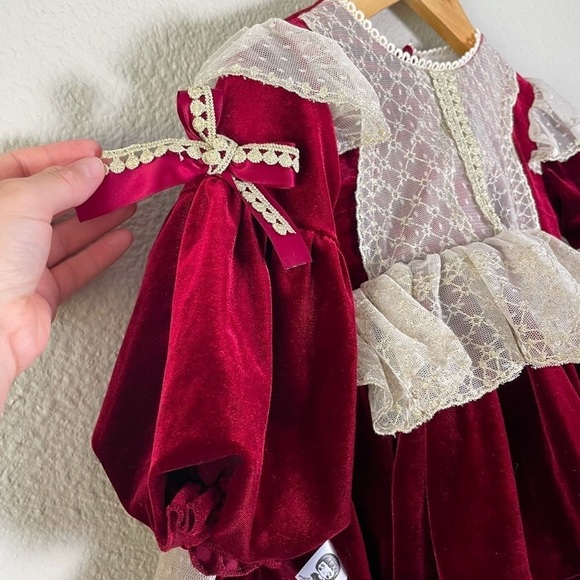Velvet Lace Ball Gown Dress Toddler Girls 2T TuTu Bow Belt Holiday Traditional - Picture 4 of 14